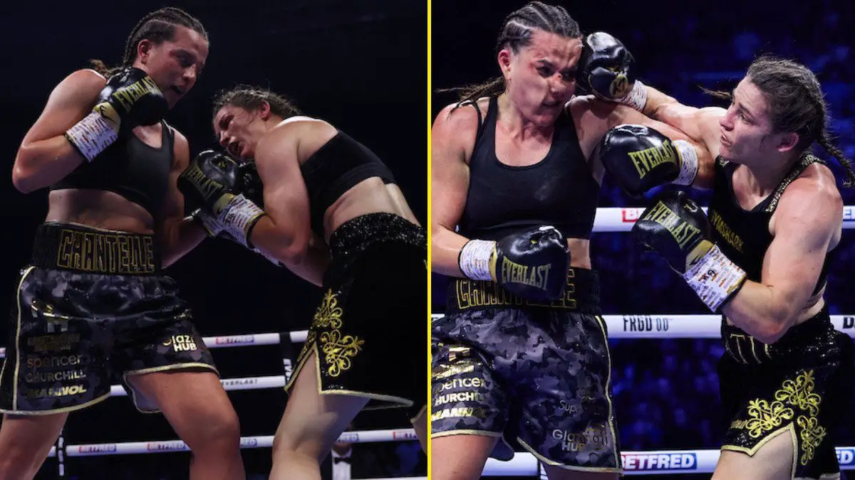 Katie Taylor and Chantelle Cameron in their intense 2023 rematch, acclaimed as the Women's Fight of the Year