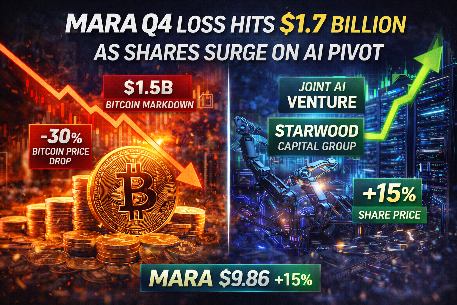 MARA Posts $1.7B Q4 Loss as Bitcoin Slides, Shares Surge on AI Pivot