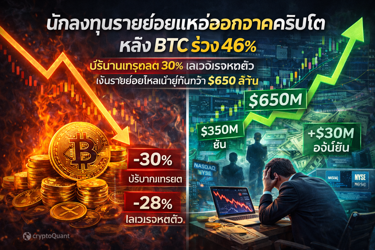 นักลงทุนรายย่อยแห่ออกจากคริปโต หลัง BTC ร่วง 46%