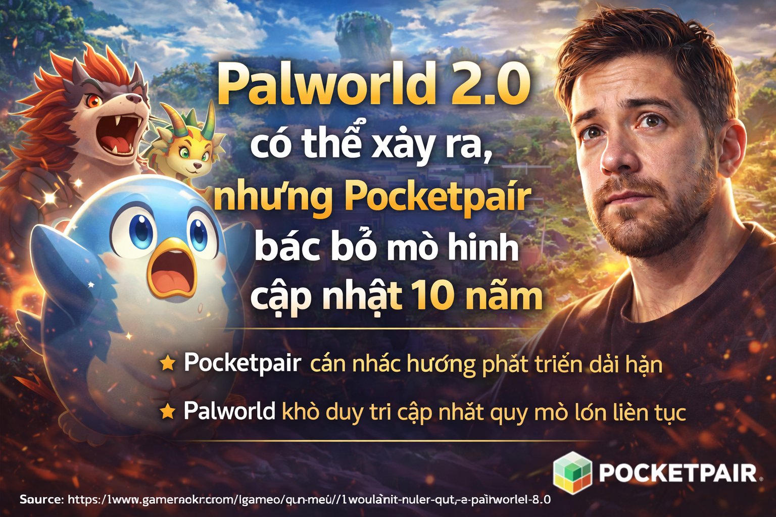 Palworld 2.0 có thể xảy ra, nhưng Pocketpair bác bỏ mô hình cập nhật 10 năm