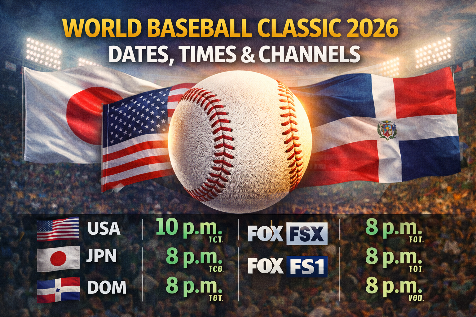 World Baseball Classic 2026 Schedule, TV Channels & Times