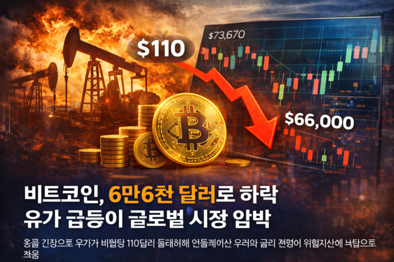 비트코인 6만6천 달러로 하락…유가 급등이 글로벌 시장 압박