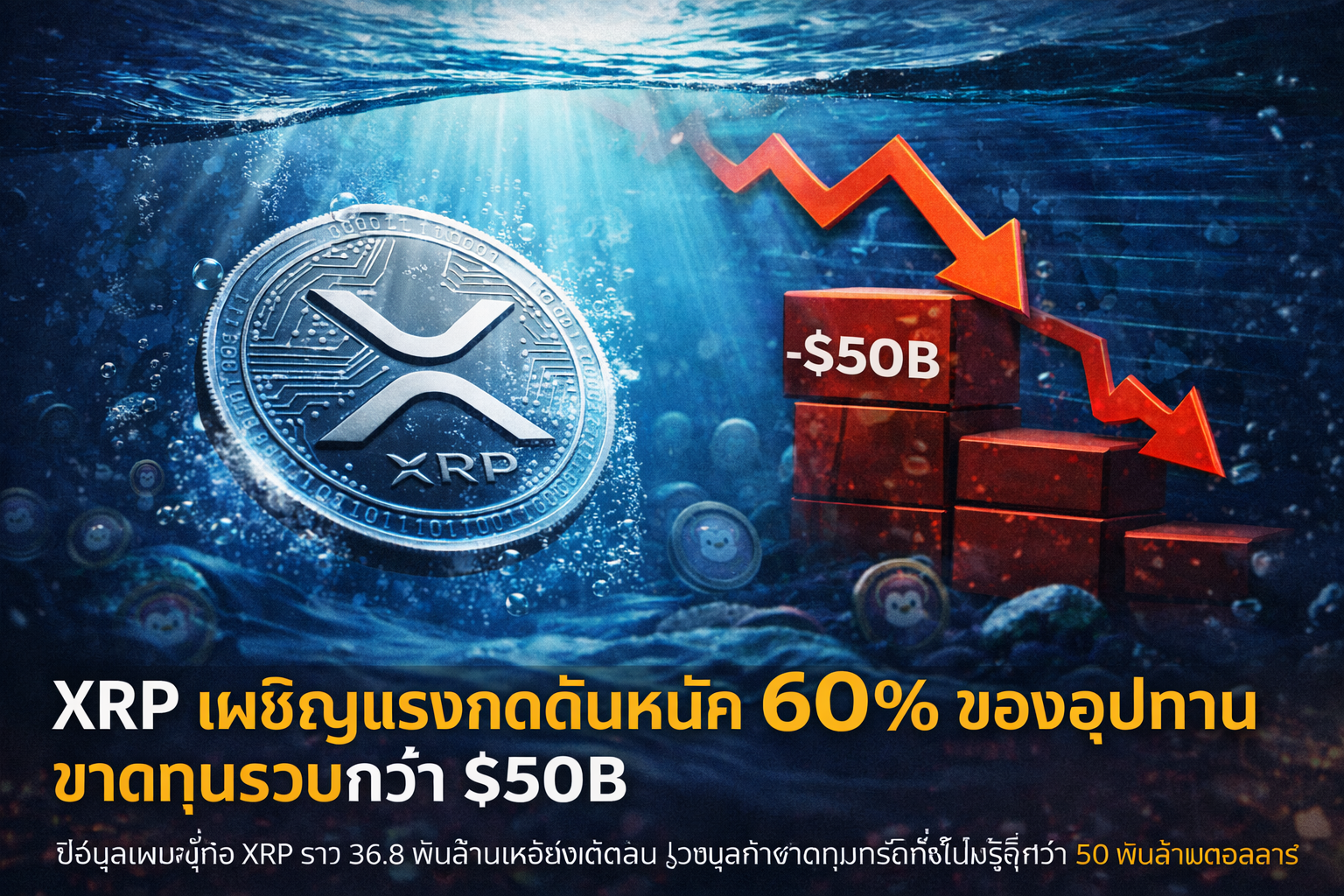 XRP เผชิญแรงกดดันหนัก 60% ของอุปทานขาดทุนรวมกว่า $50B