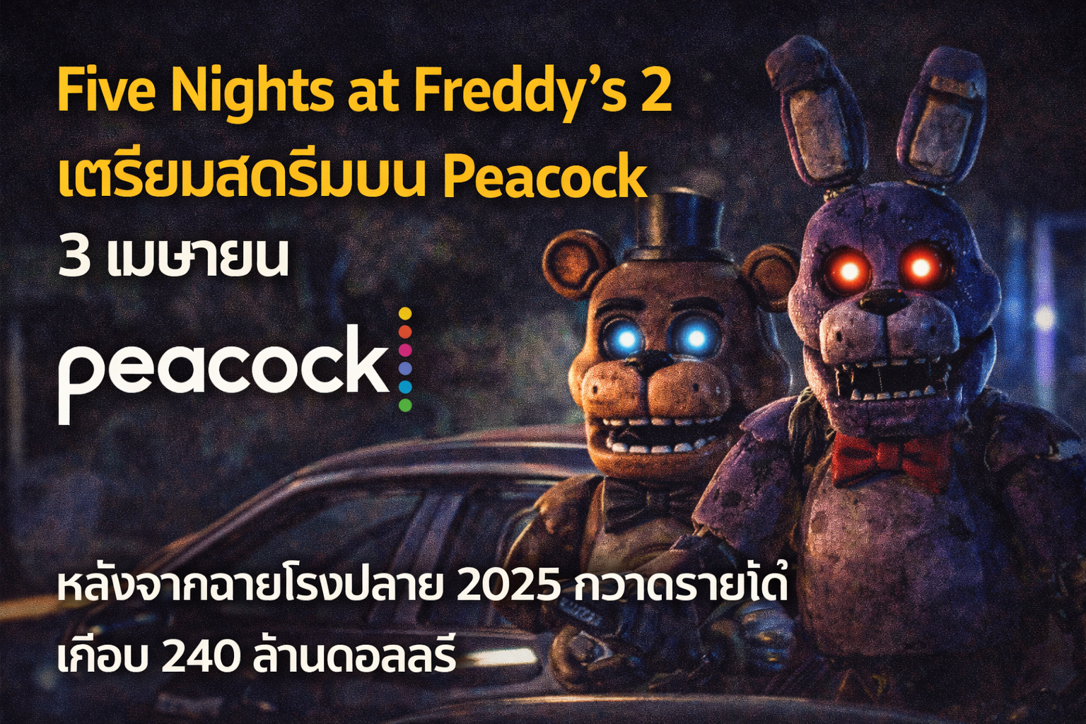 Five Nights at Freddy’s 2 เตรียมสตรีมบน Peacock 3 เมษายน