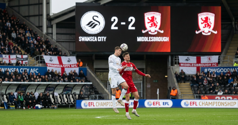 스완지 시티 미들즈브러와 2-2 무승부 승점 1점씩 획득