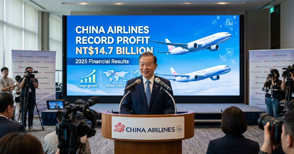 China Airlines Chairman Kao Shing-Hwang announces record NT$14.7 billion profit for 2025