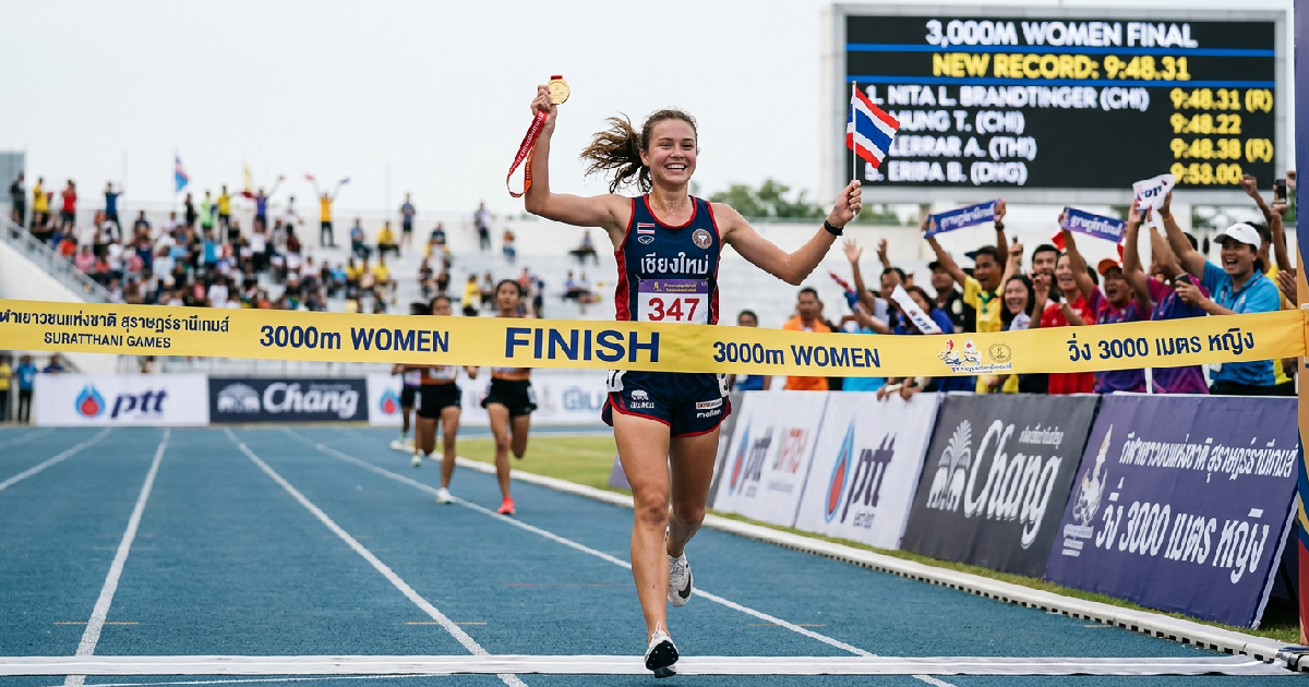 นิตา แบรนด์ทินเกอร์ คว้าทองวิ่ง 3,000 เมตร จารึกชื่อเจ้าของสถิติใหม่ในสุราษฎร์ธานีเกมส์