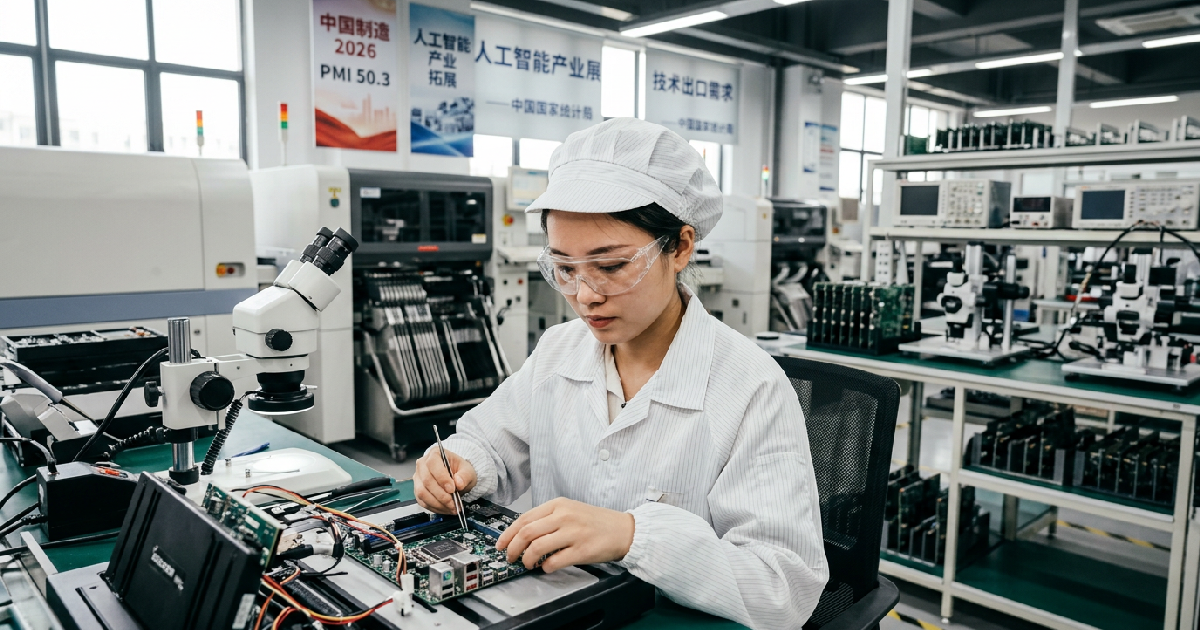 China manufacturing output expands to 50.3 in June 2026, driven by AI boom