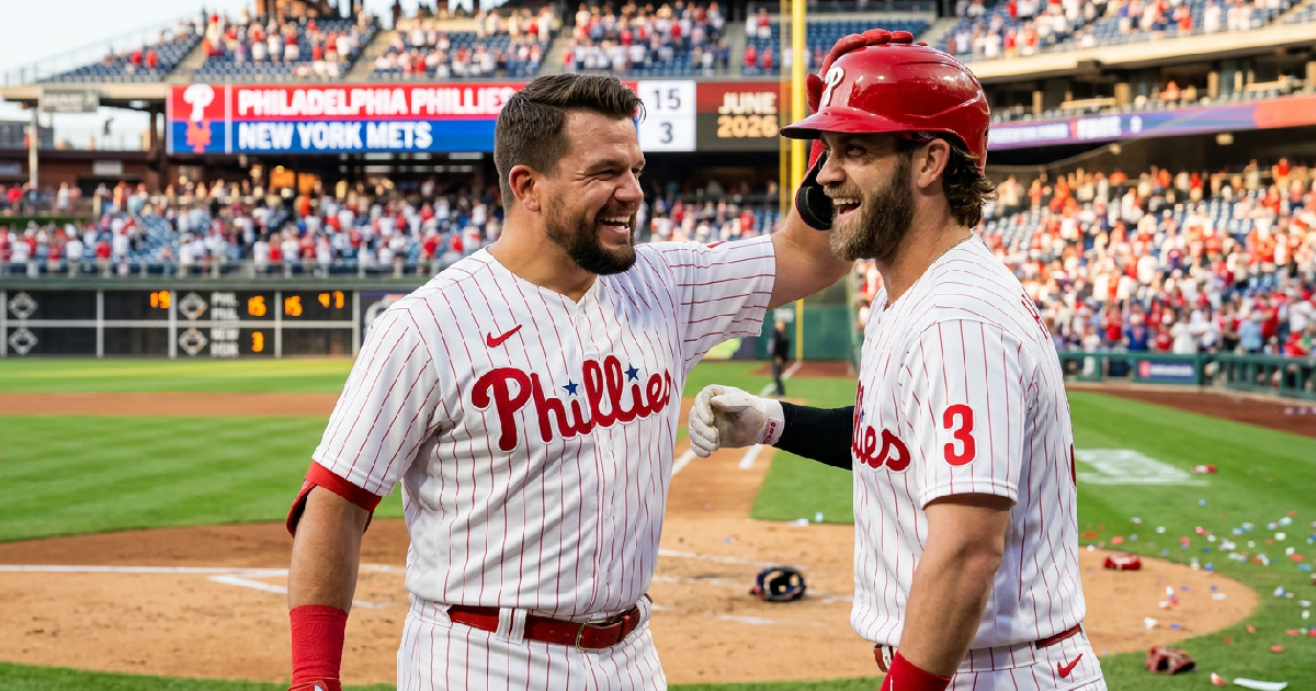 Philadelphia Phillies defeat New York Mets 15-3: Kyle Schwarber hits three home runs, Bryce Harper achieves first career c...