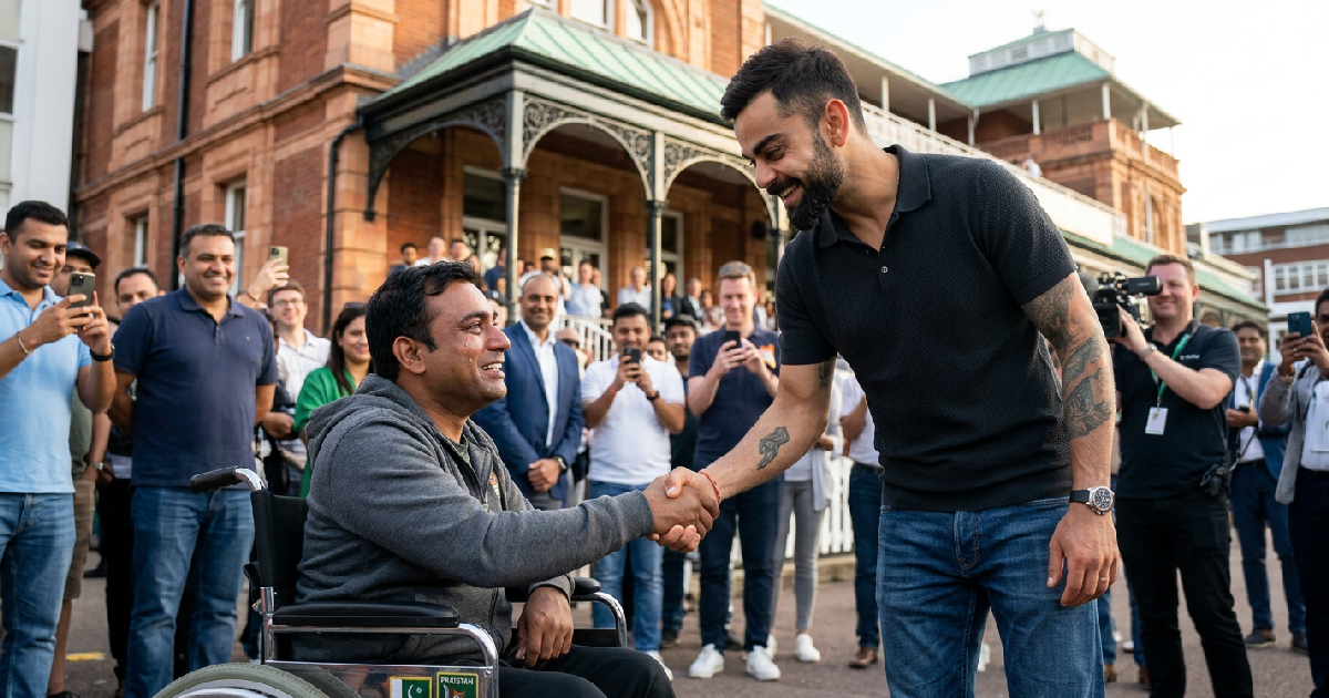 Virat Kohli greets Pakistani supporter at Lord's on June 29