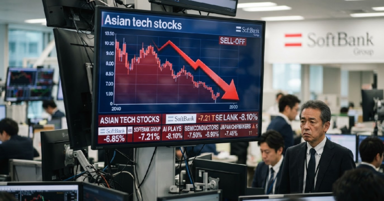 Asian tech stocks slump as AI plays take a hit, SoftBank Group down over 7%