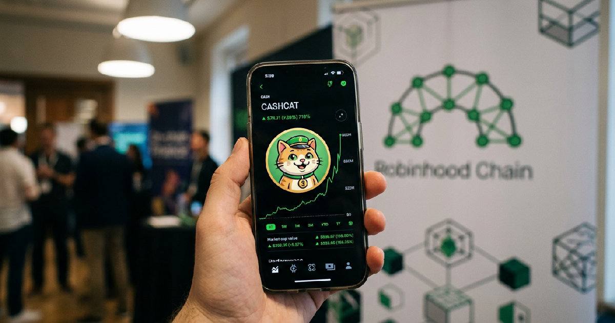 CASHCAT meme coin surges 718% to $68 million market cap on Robinhood Chain